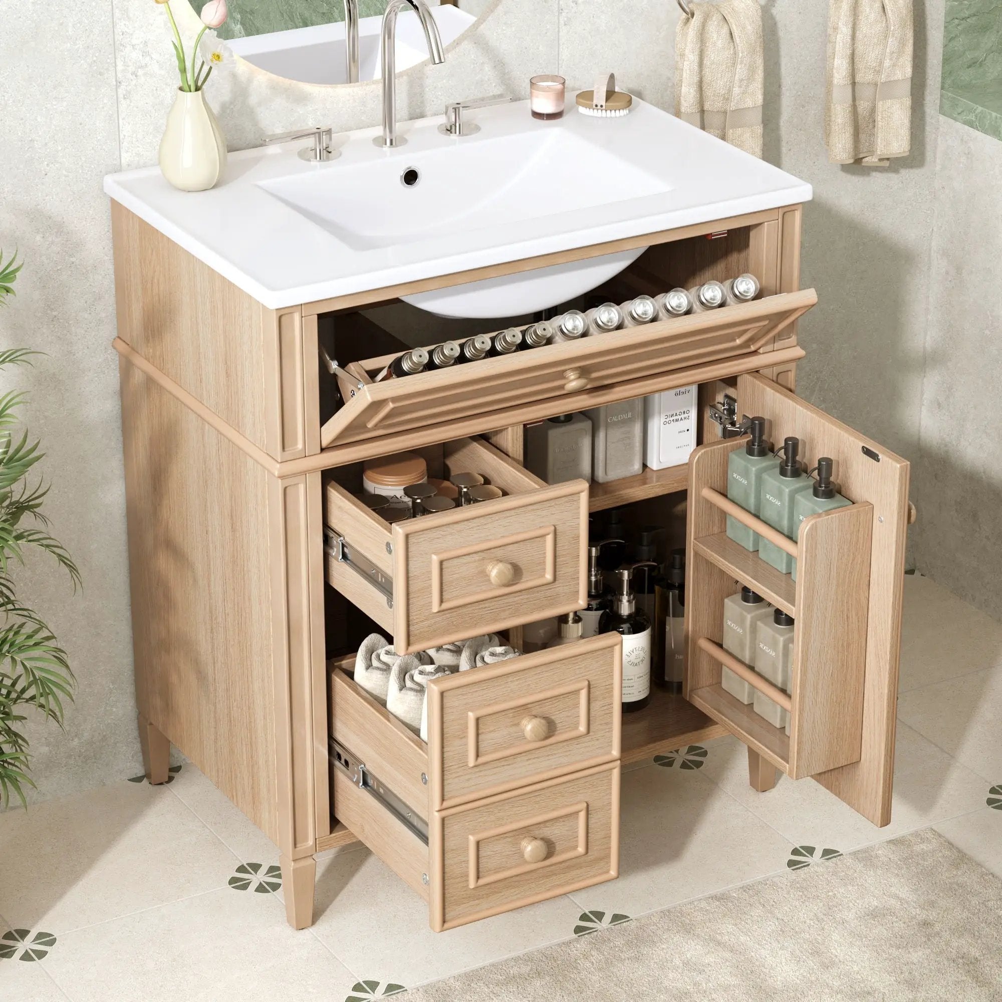 Bathroom Vanity With Sink, Flip Out Drawer, 2 Soft Close Drawers, 1 Soft Close Door - Wood by HouseOfZazla