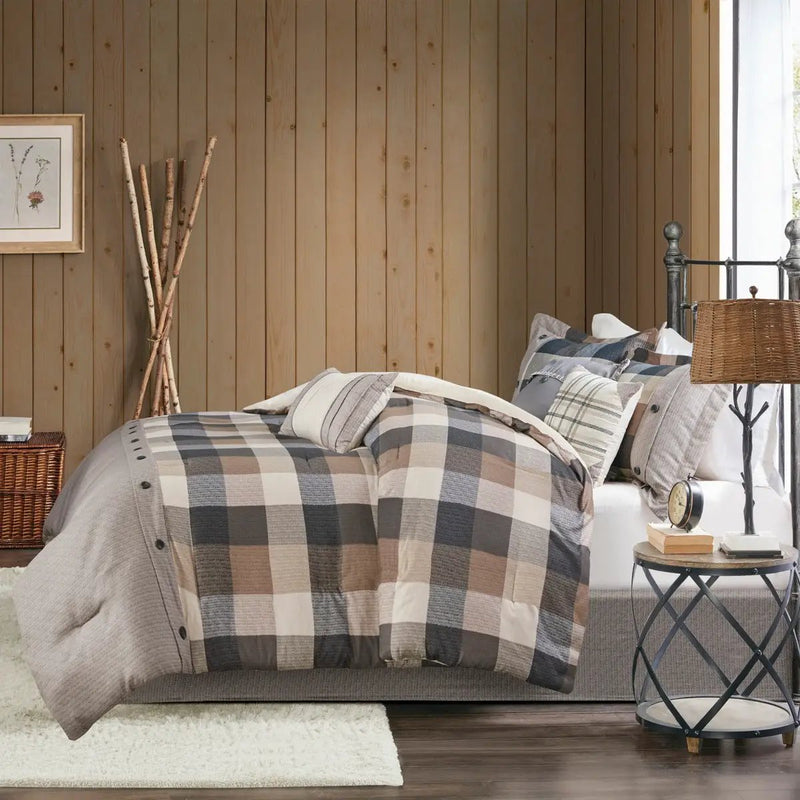 7 Piece Herringbone Comforter Set Neutral California King by HouseOfZazla
