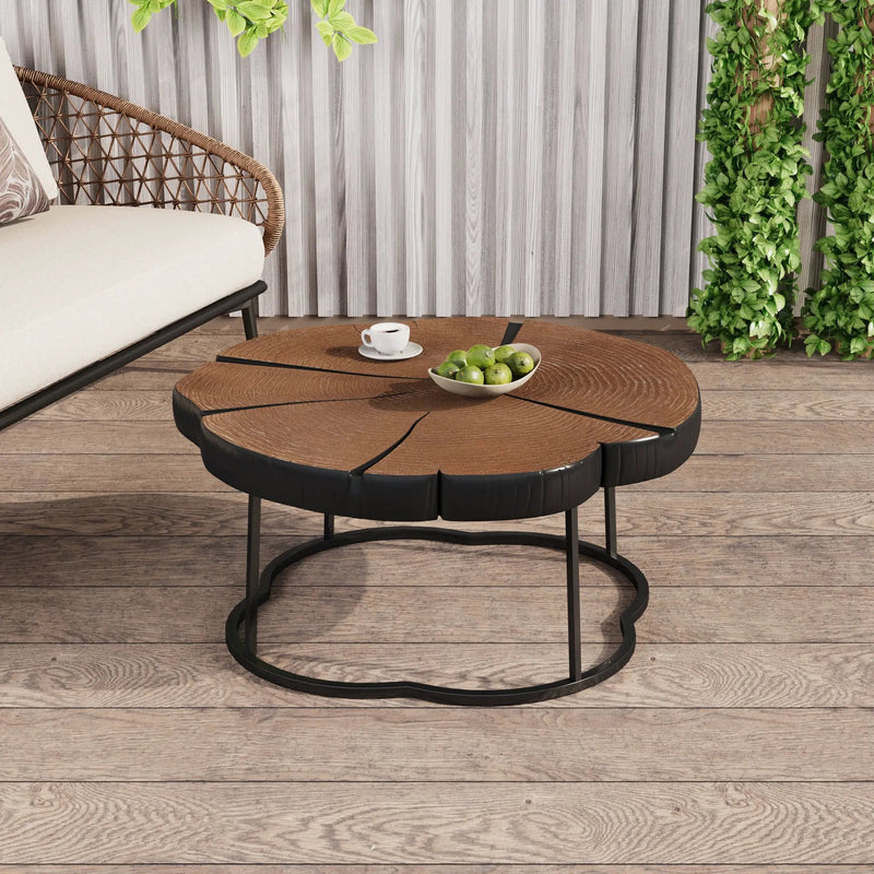 Irregular Coffee Table, 27" Modern MGO Top with Natural Wood & Black Metal Base by HouseOfZazla