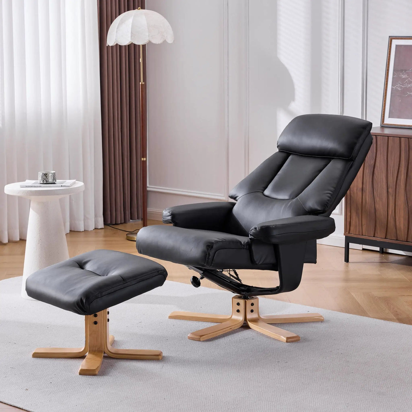 Upholstered Heated Massage 360° Swivel Accent Chair With Ottoman by HouseOfZazla