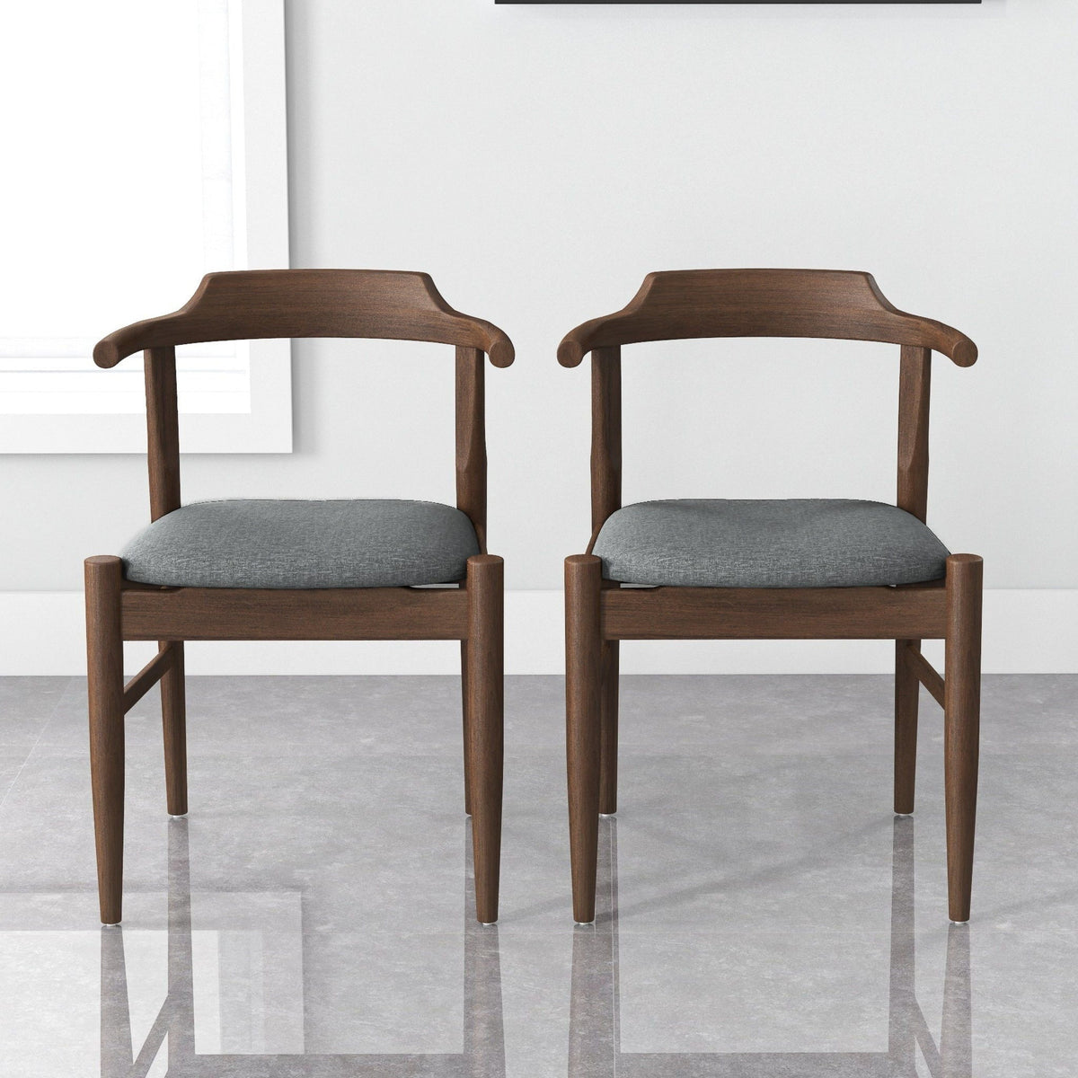 Mid-Century Modern Dining Chair Set of 2 with Solid Wood Frame - Dark Gray or Black, photo 4 of 17