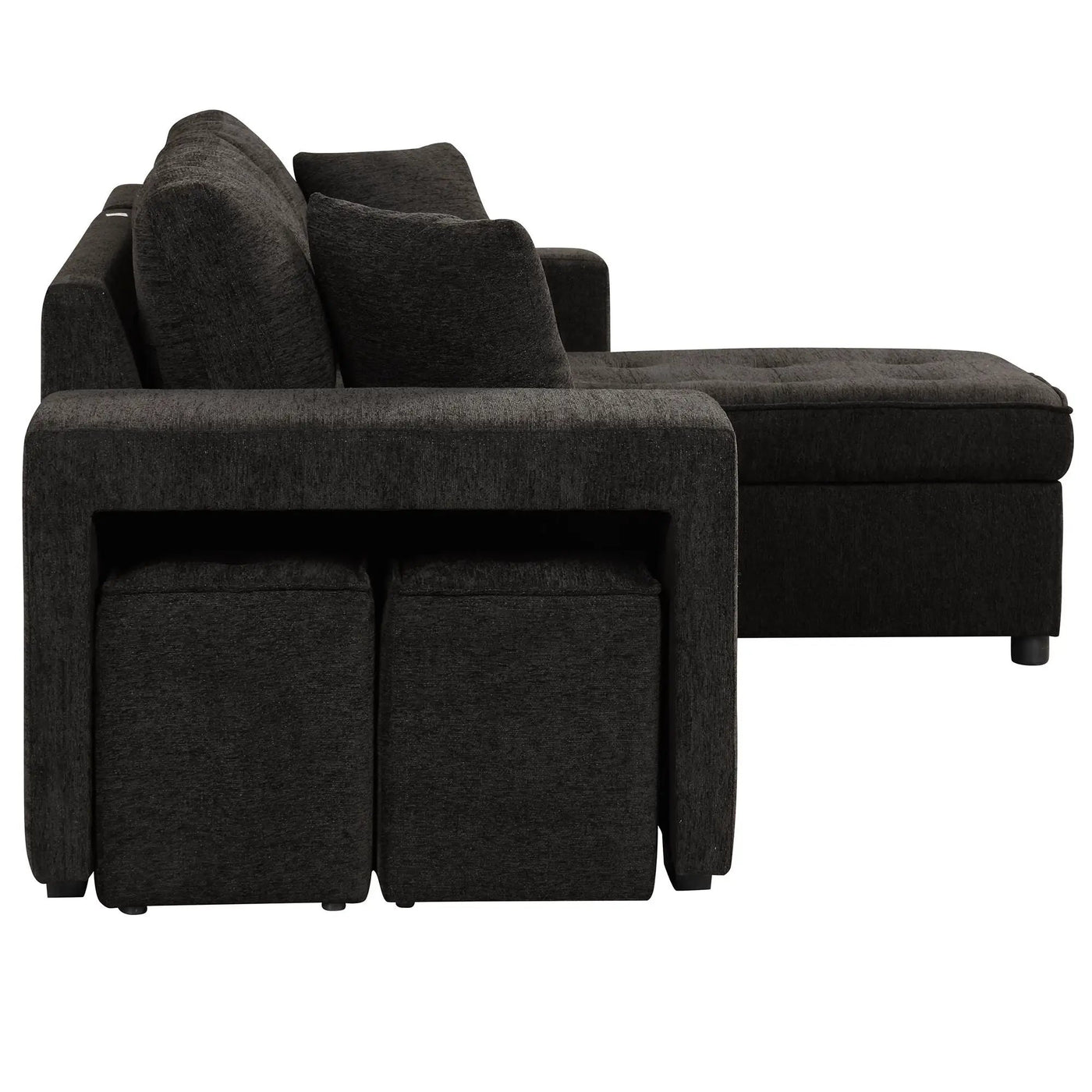 Modern L-Shape 3 Seat Reversible Sectional Couch, Pull Out Sleeper Sofa With Storage Chaise And 2 Stools For Living Room Furniture Set by HouseOfZazla