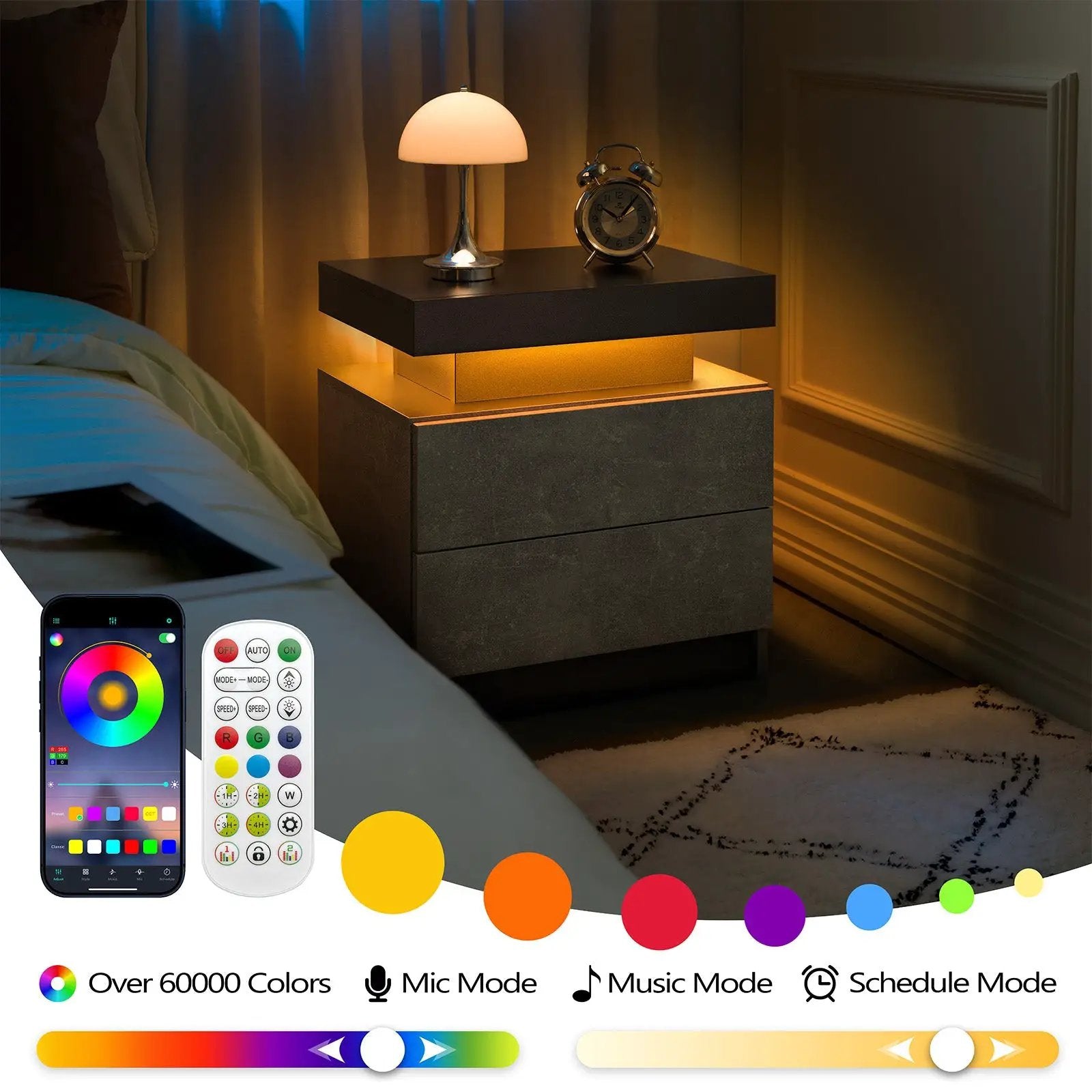Modern LED Nightstand with 2 Drawers for Bedroom by HouseOfZazla