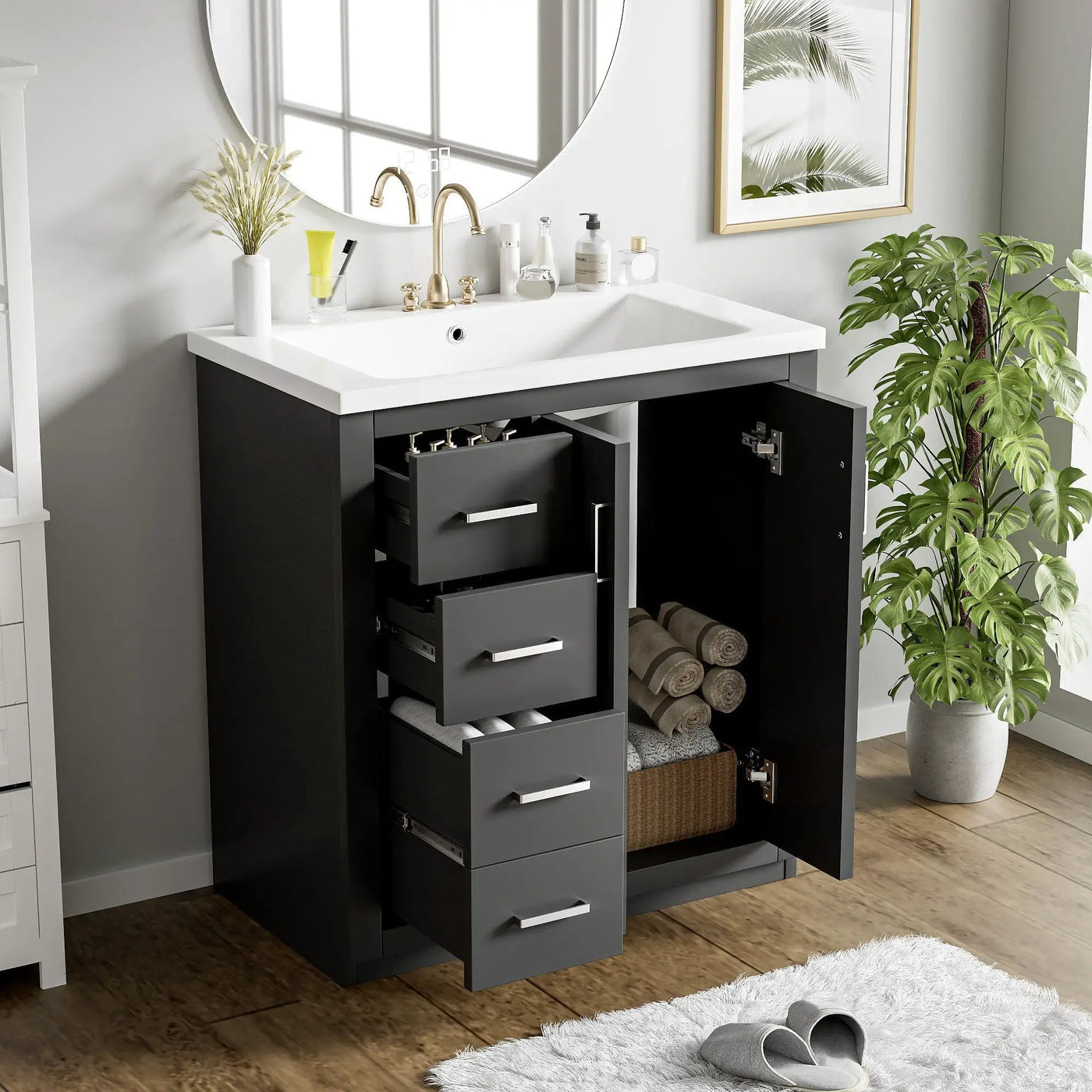 Ceramic Sink Combo, Freestanding Vanity Set With 3 Drawers & Soft Closing Doors by HouseOfZazla