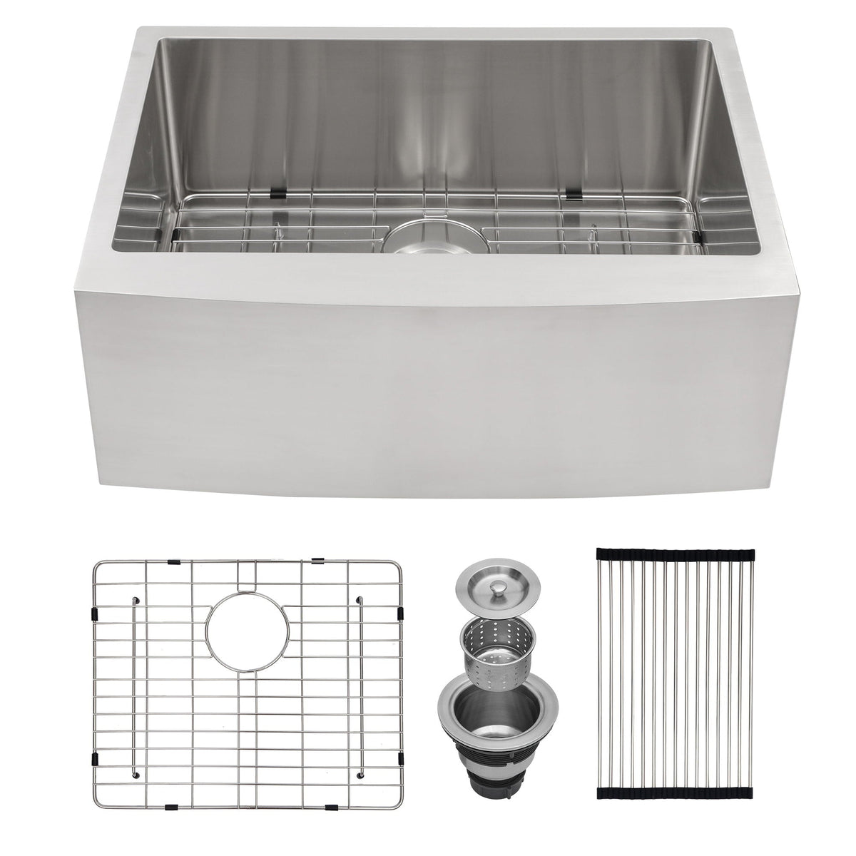 Farmhouse Kitchen Sink Stainless Steel Apron Front with Deep Single Bowl - Gray
