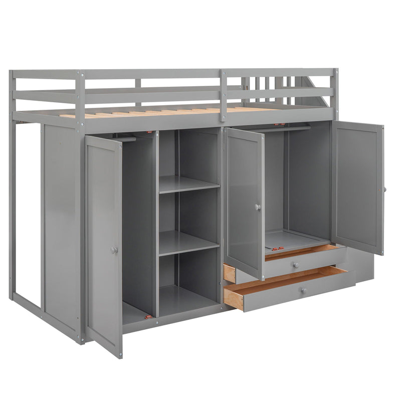 Loft Bed With 3 Shelves, 2 Wardrobes, 2 Drawers, Ladder Storage by HouseOfZazla