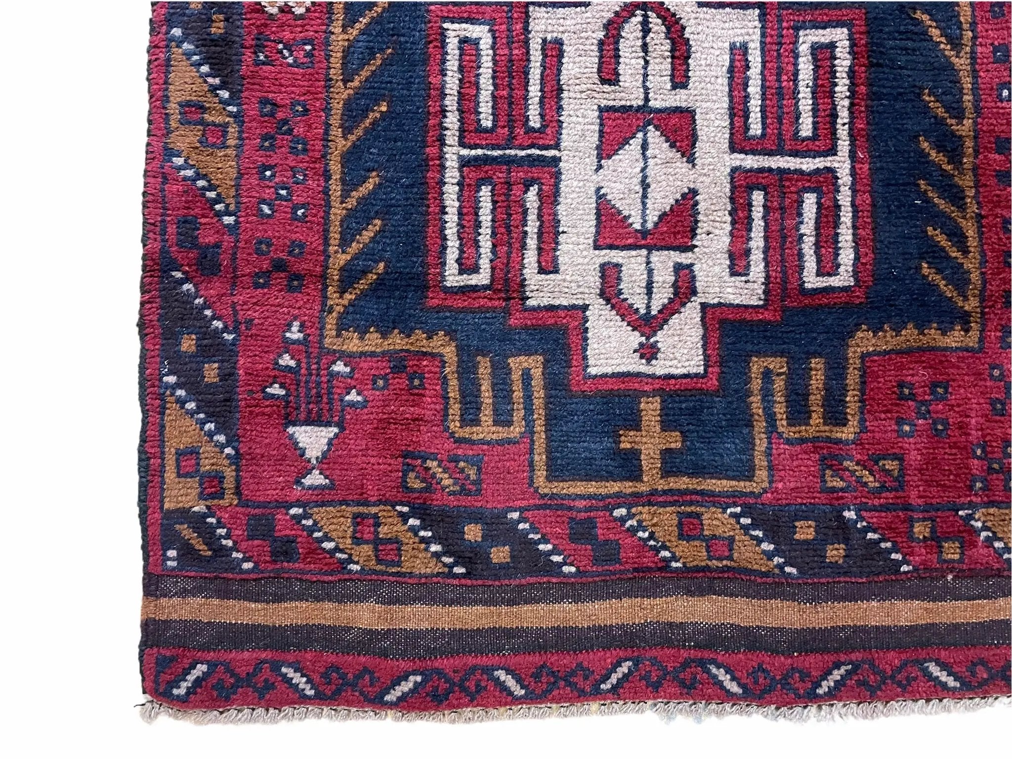 2' 9" X 4' 7" Vintage Handmade Tribal Wool Rug Balouchi Rug Afghan Rug Red Beige by Jewel Rugs