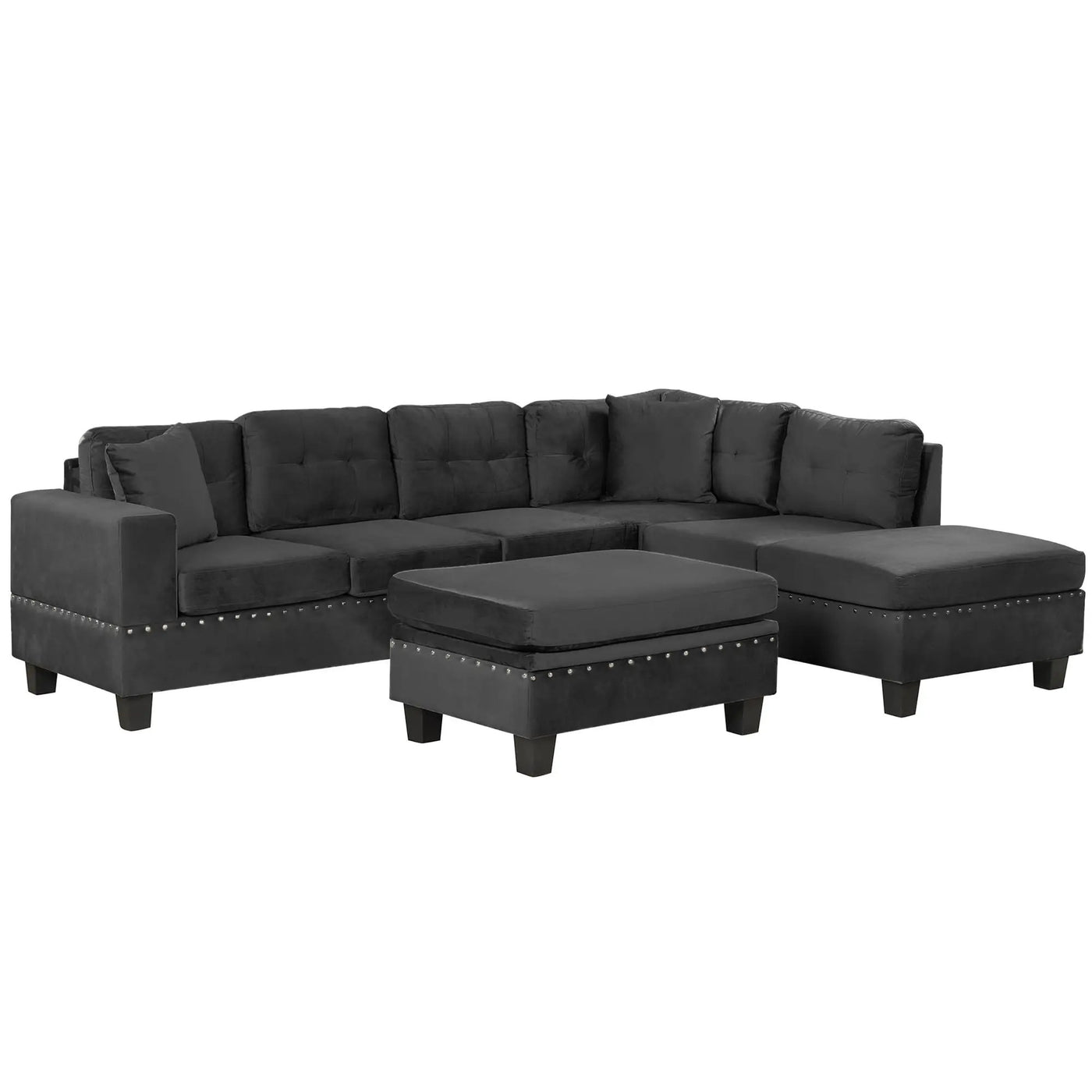 Modern Sectional Sofa With Storage Ottoman, L - Shape Couch With 2 Pillows And Cup Holders by HouseOfZazla