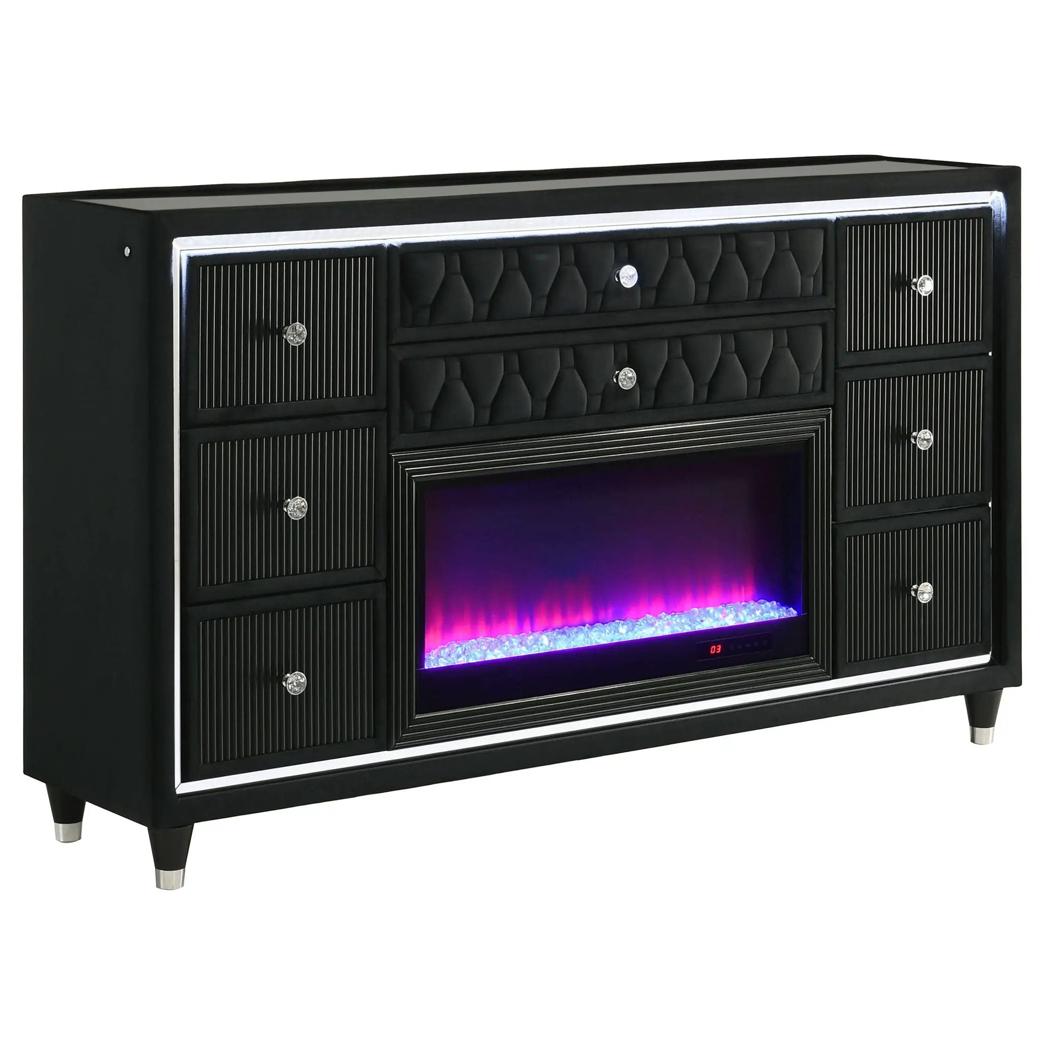 Lorient 8-drawer LED Bedroom Flame Box Dresser Black by Unique Piece Furniture
