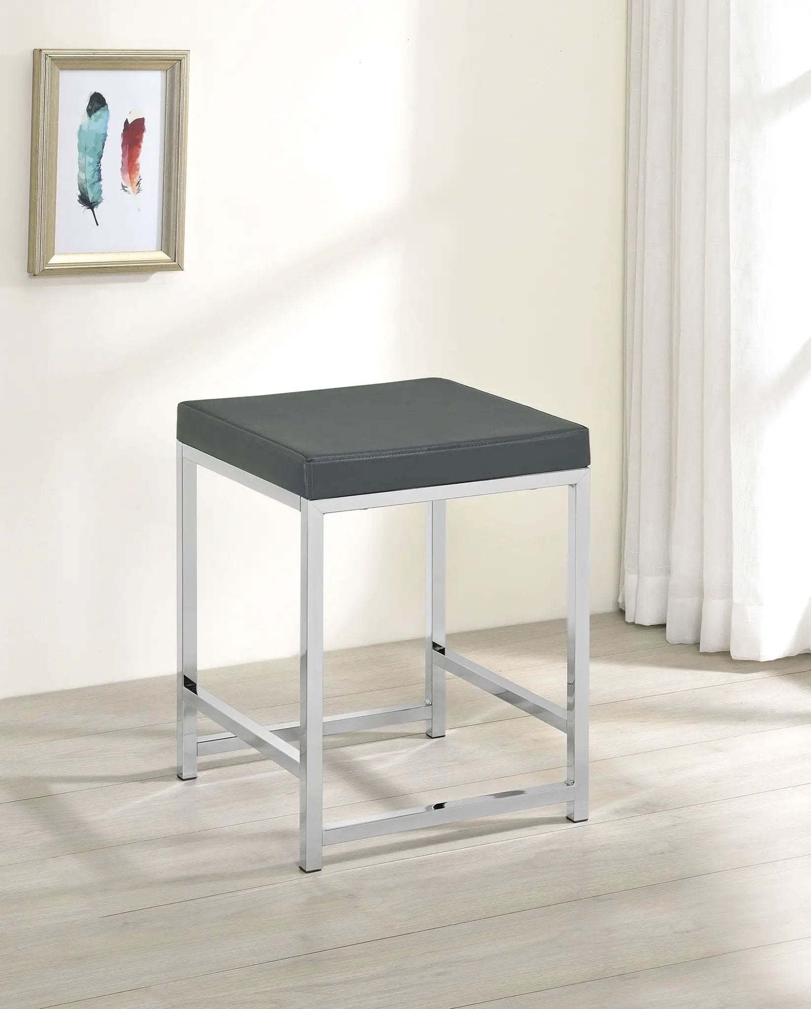 Afshan Upholstered Square Padded Vanity Stool Chrome by Unique Piece Furniture