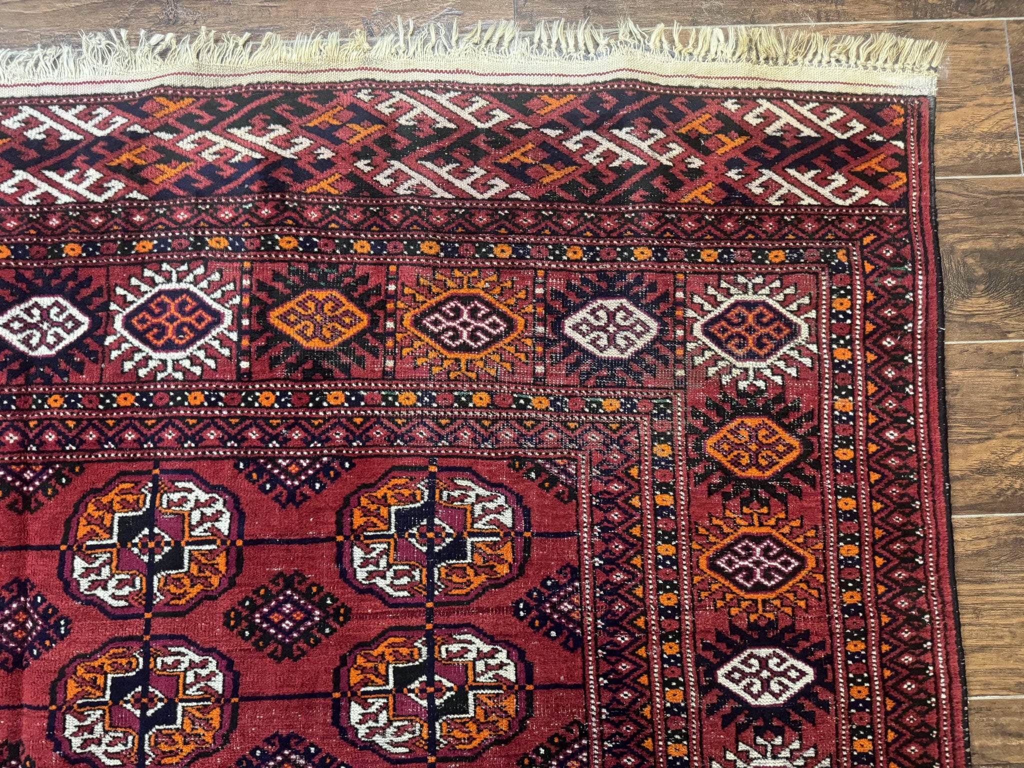 Antique Persian Turkoman Bokhara Rug 7x11, Tribal Rug, Red by Jewel Rugs