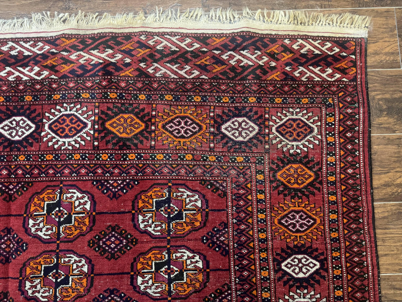 Antique Persian Turkoman Bokhara Rug 7x11, Tribal Rug, Red by Jewel Rugs