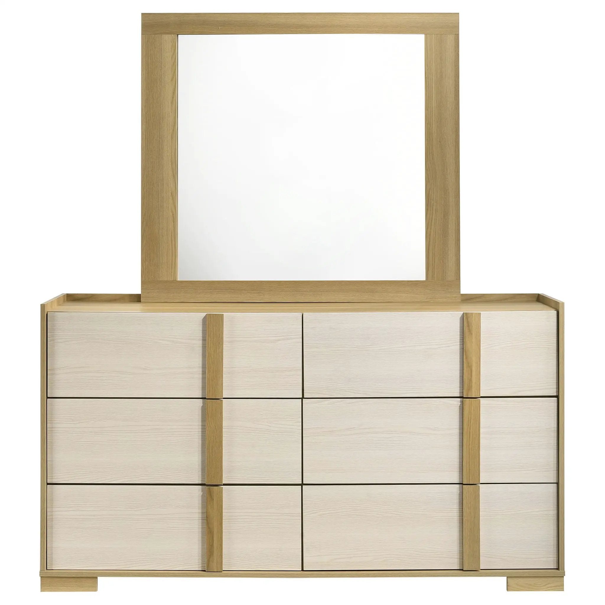Hyland 6-drawer Dresser with Mirror Natural by Unique Piece Furniture