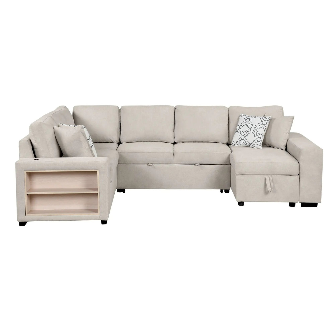 U-Shaped Sectional Sofa Pull-Out Sofa Bed With Two USB Ports, A Storage Chaise Lounge And Four Back Pillows For Living Room by HouseOfZazla