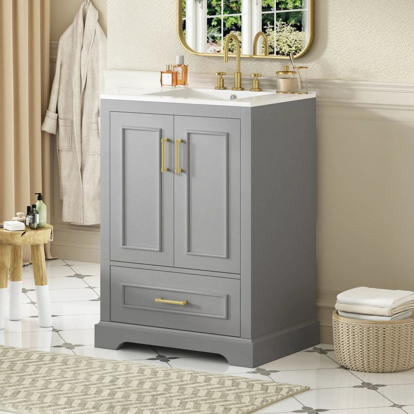 Bathroom Vanity With Sink, 1 Divided Drawer And 2 Soft Close Doors With Double Shelf by HouseOfZazla