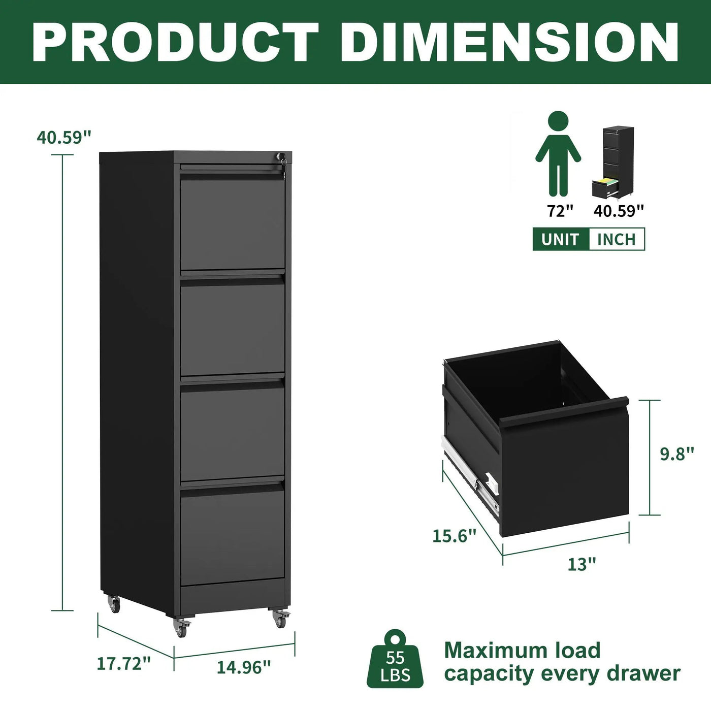 Drawer Metal Locking Vertical File Cabinet With Wheels Heavy Duty Lockable Storage by HouseOfZazla