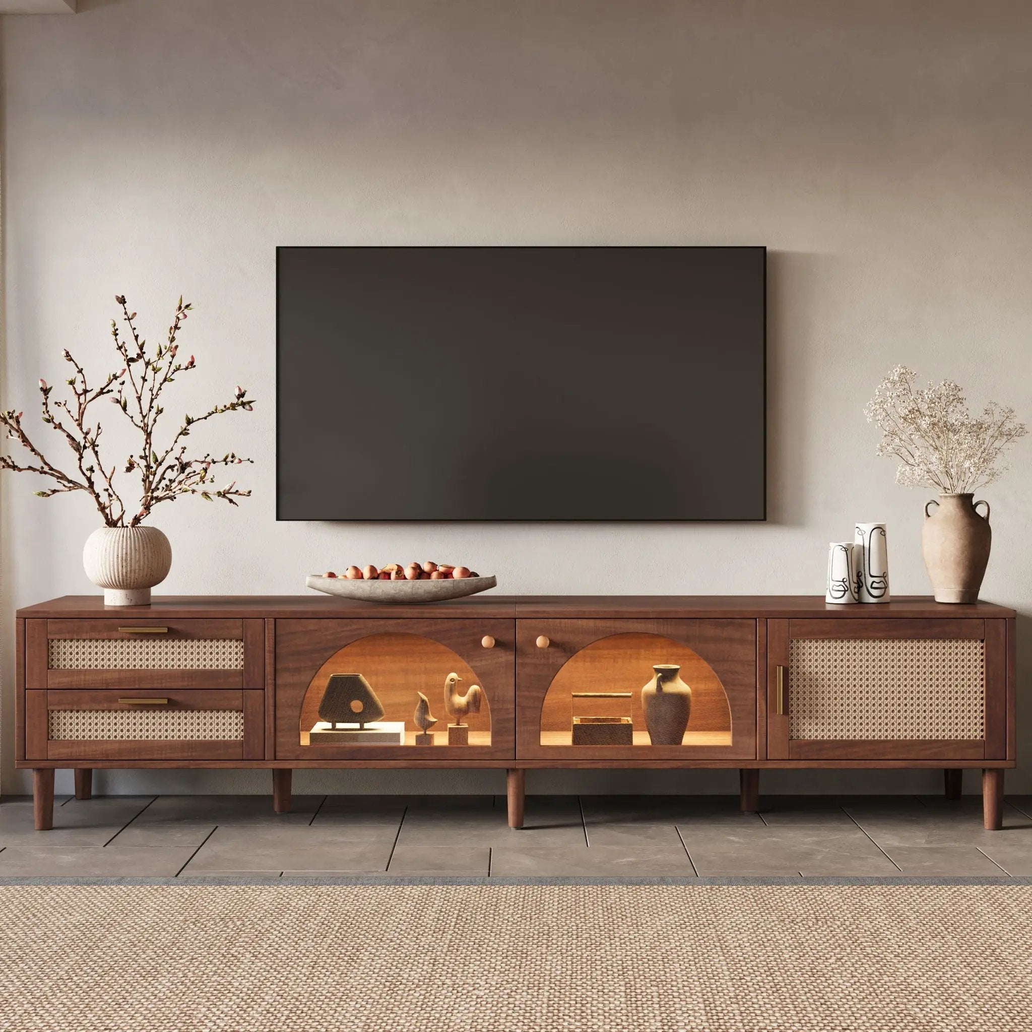 TV Stand With App-Controlled LED Lights, 2 Drawers & Door Storage by Unique Piece Furniture