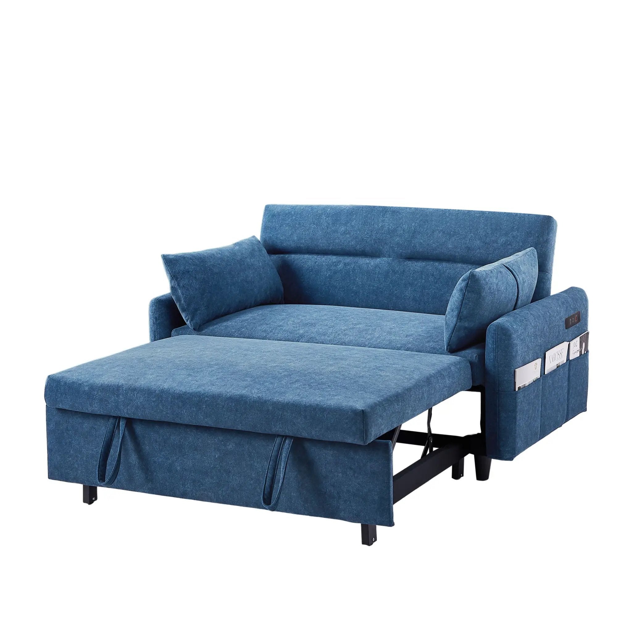 Pull Out Sleep Sofa Bed Loveseats Sofa Couch With Adjsutable Backrest, Storage Pockets, 2 Soft Pillows, USB Ports For Living Room, Bedroom, Apartment, Office by HouseOfZazla