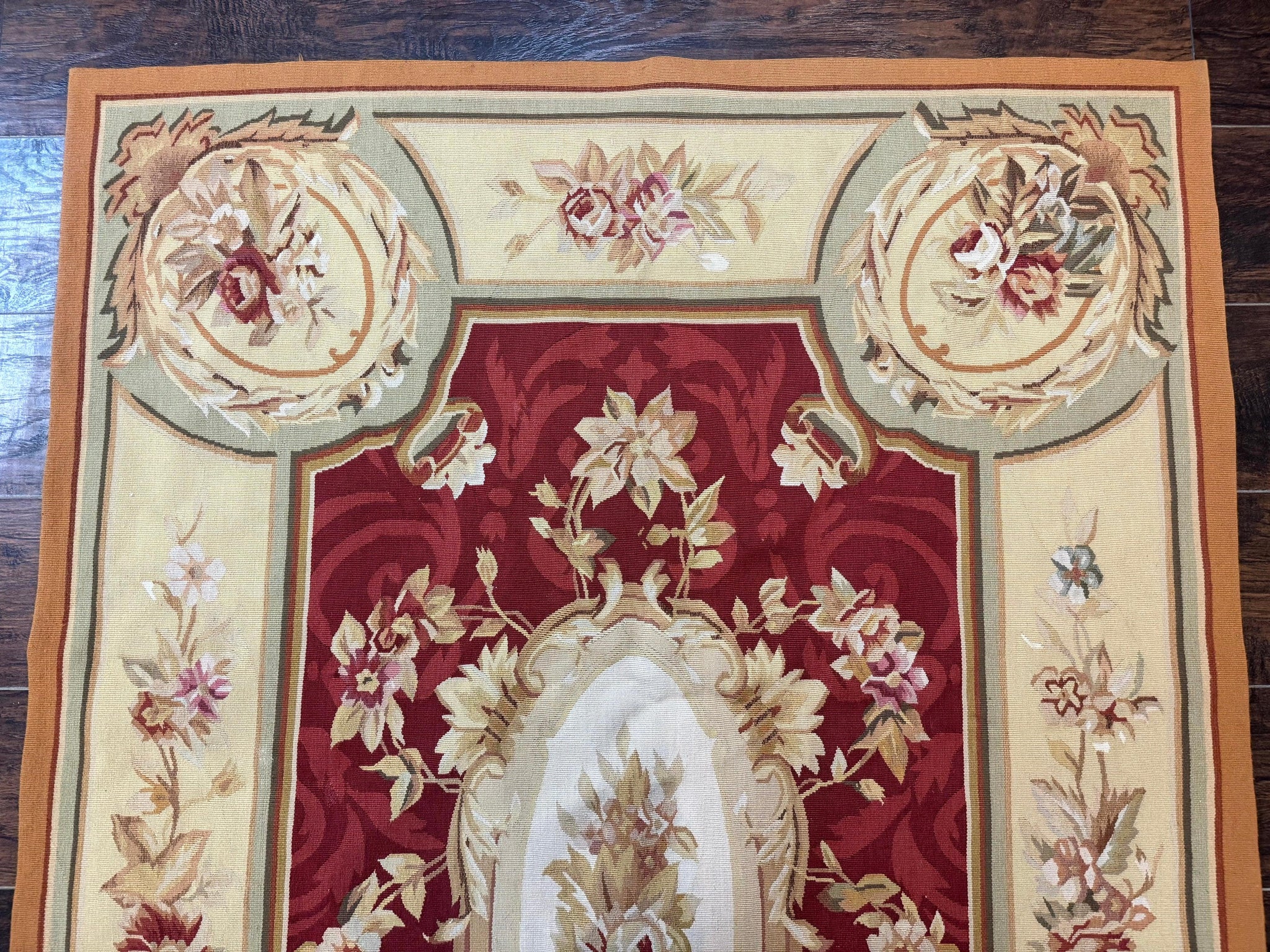 Aubusson Rug 4x6, Red, Floral, European Design, Vintage, Wool by Jewel Rugs