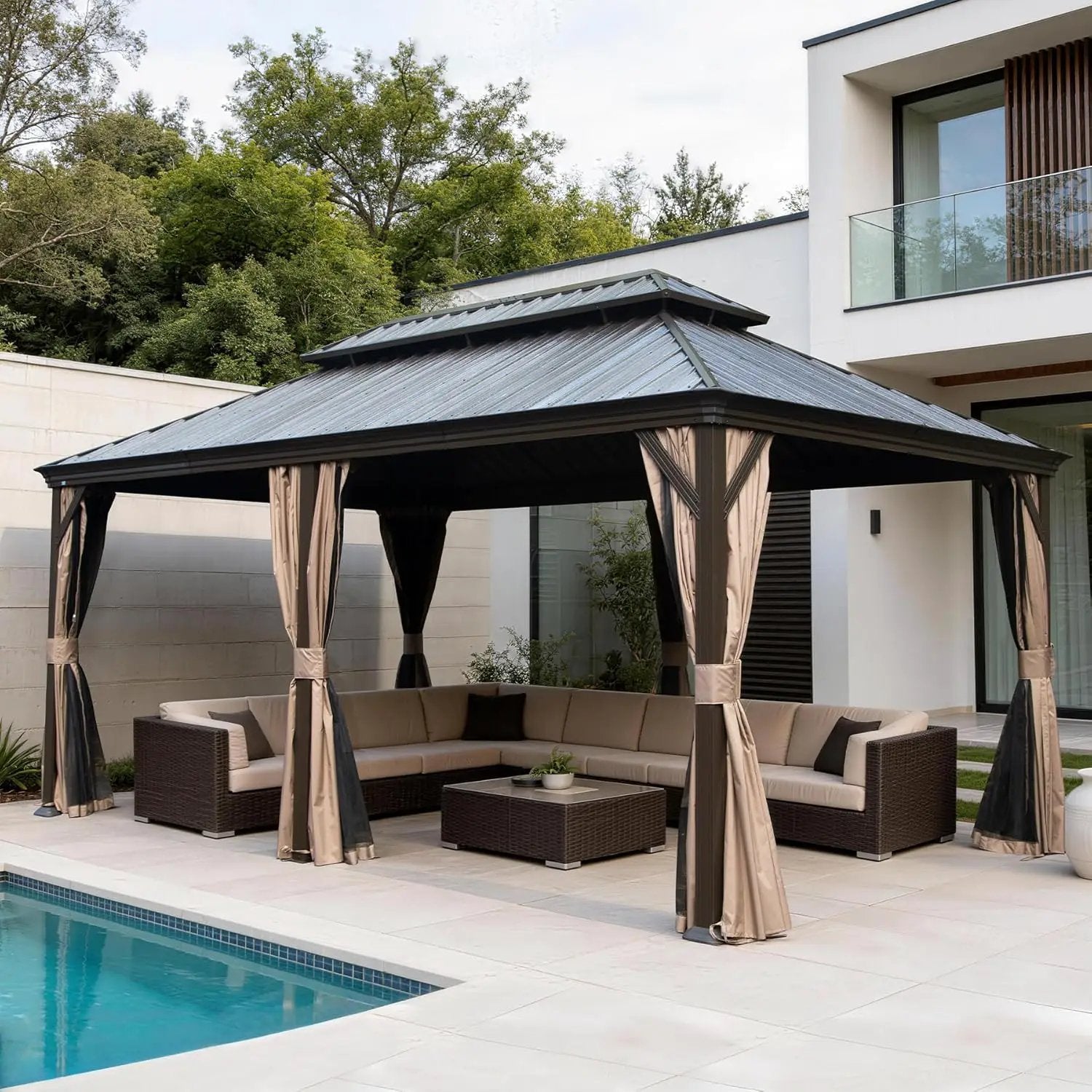 12x24FT Outdoor Gazebo with Galvanized Steel Double Roof by HouseOfZazla