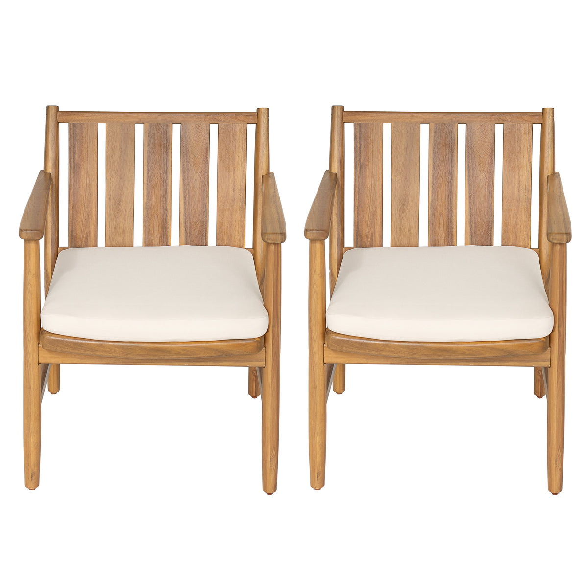 Outdoor Acacia Wood Arm Dining Chairs with Removable Cushions – Brown, photo 4 of 10