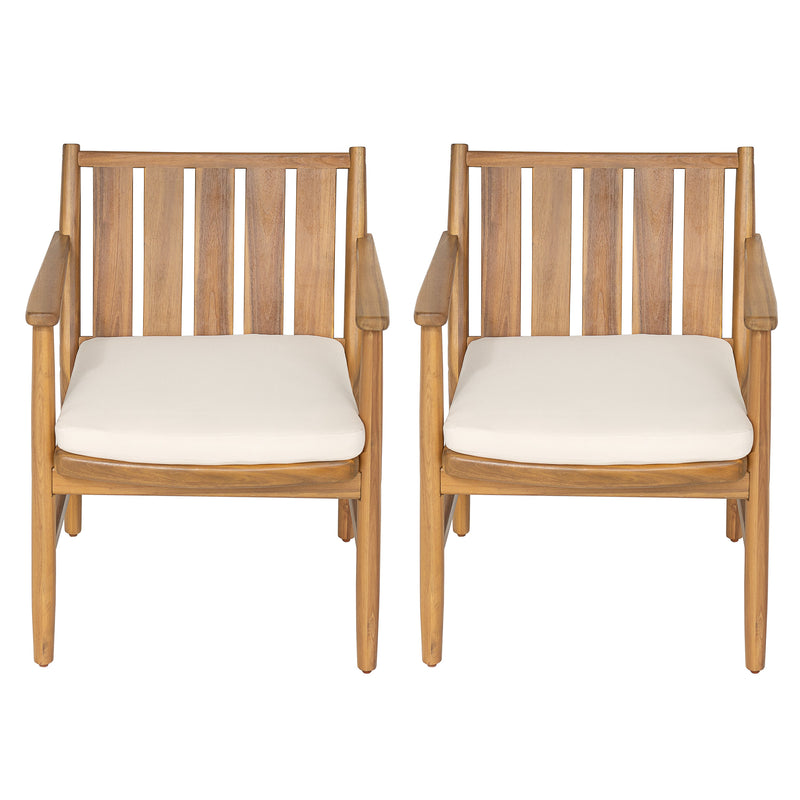 Outdoor Acacia Wood Arm Dining Chairs with Removable Cushions – Brown, photo 4 of 10