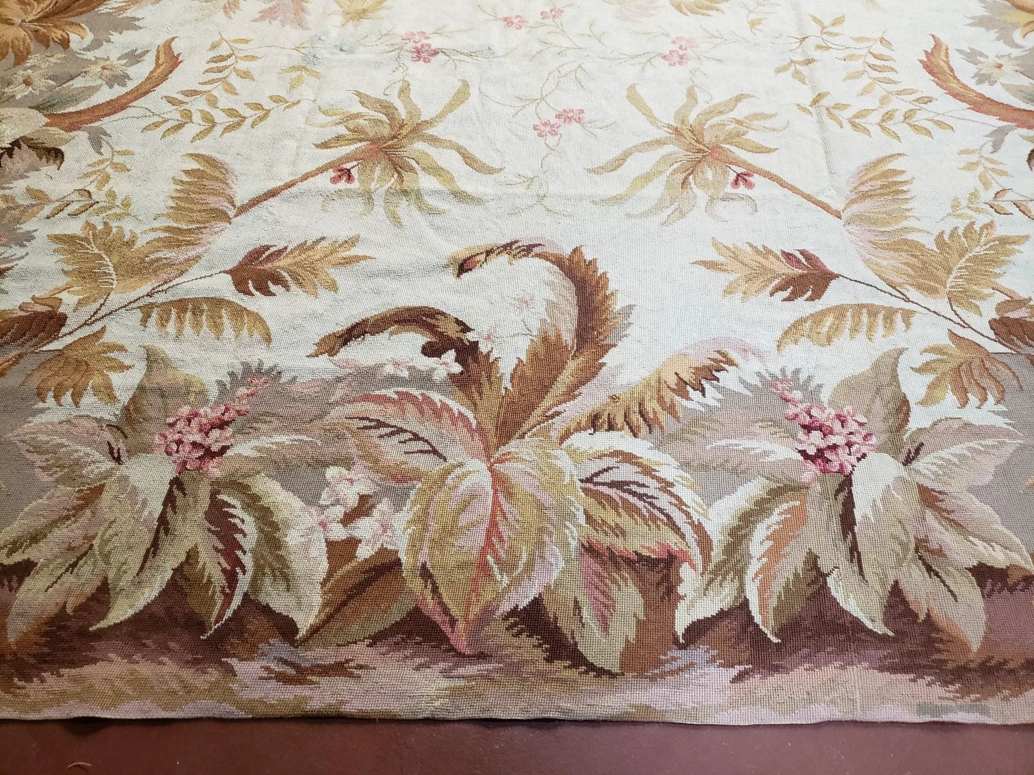 7' 7" x 9' 8" Needlepoint Rug Floral Beige Flat Weave Carpet 8x10 Handmade New Area Rug by Jewel Rugs