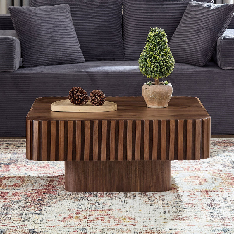 31.5 Inch Modern Handcraft Drum Coffee Table Walnut by HouseOfZazla