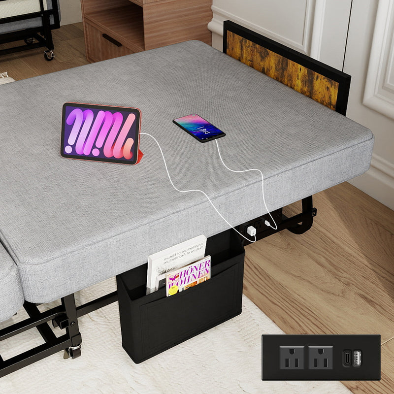 78"×31" Folding Bed with Headboard & USB Charging Station by HouseOfZazla