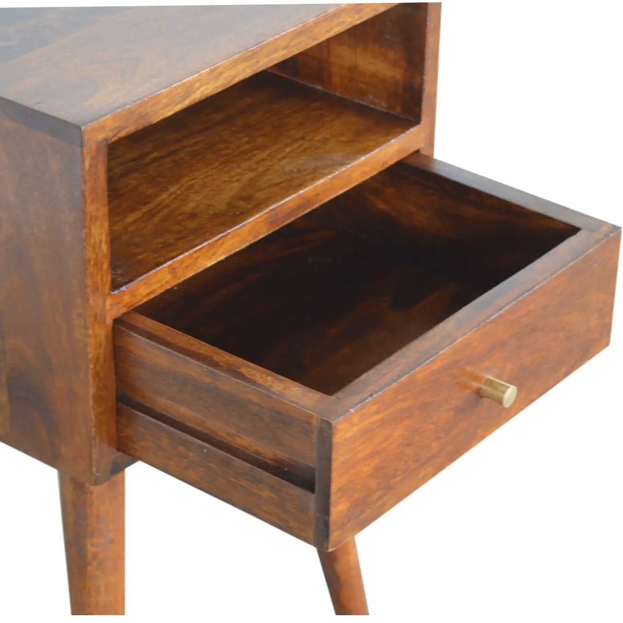 Solid Wood Mini Nightstand, 1-Drawer, 1 Open Slot, Chestnut by HouseOfZazla