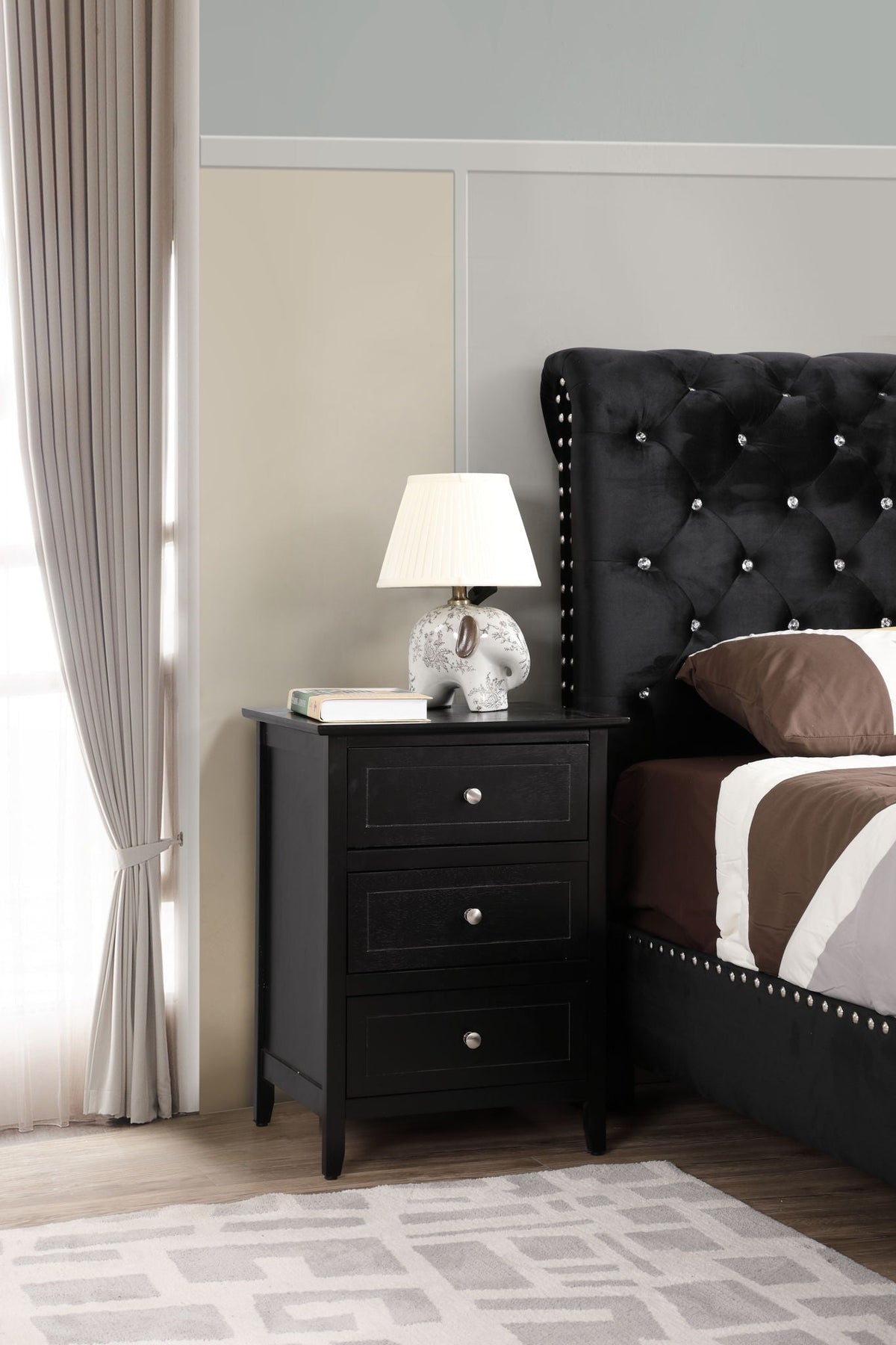 3 Drawer Nightstand with Real Wood Veneers - Multiple Colors, photo 6 of 32