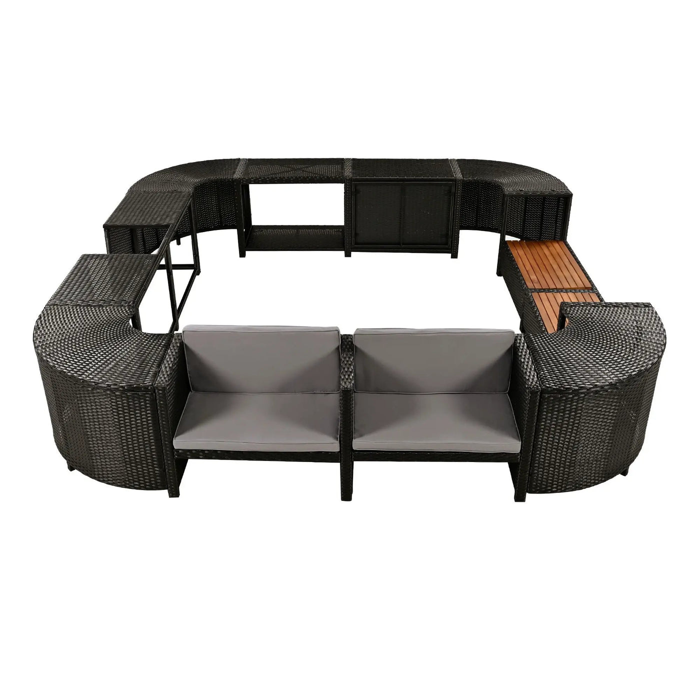 Spa Surround Spa Frame Quadrilateral Outdoor Rattan Sectional Sofa Set With Mini Sofa, Wooden Seats And Storage Spaces by HouseOfZazla