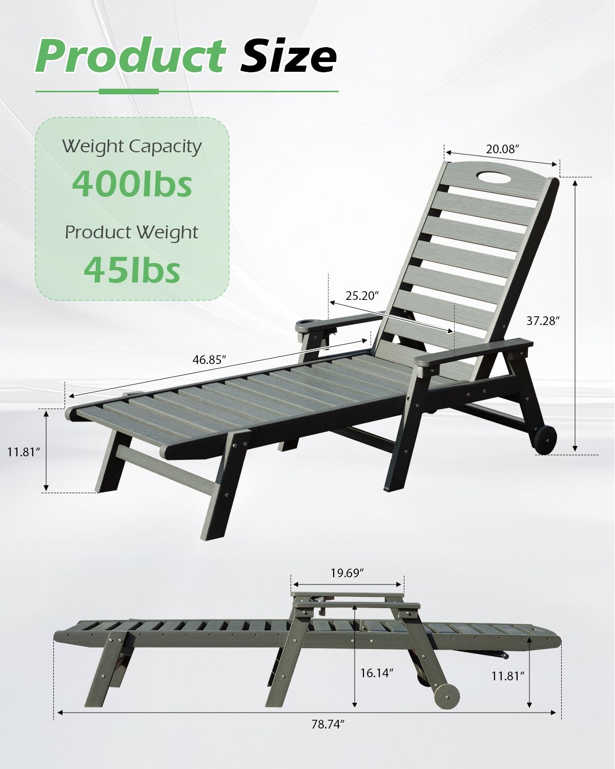HDPE Patio Lounge Chair with Reclining Backrest - Outdoor, photo 2 of 9