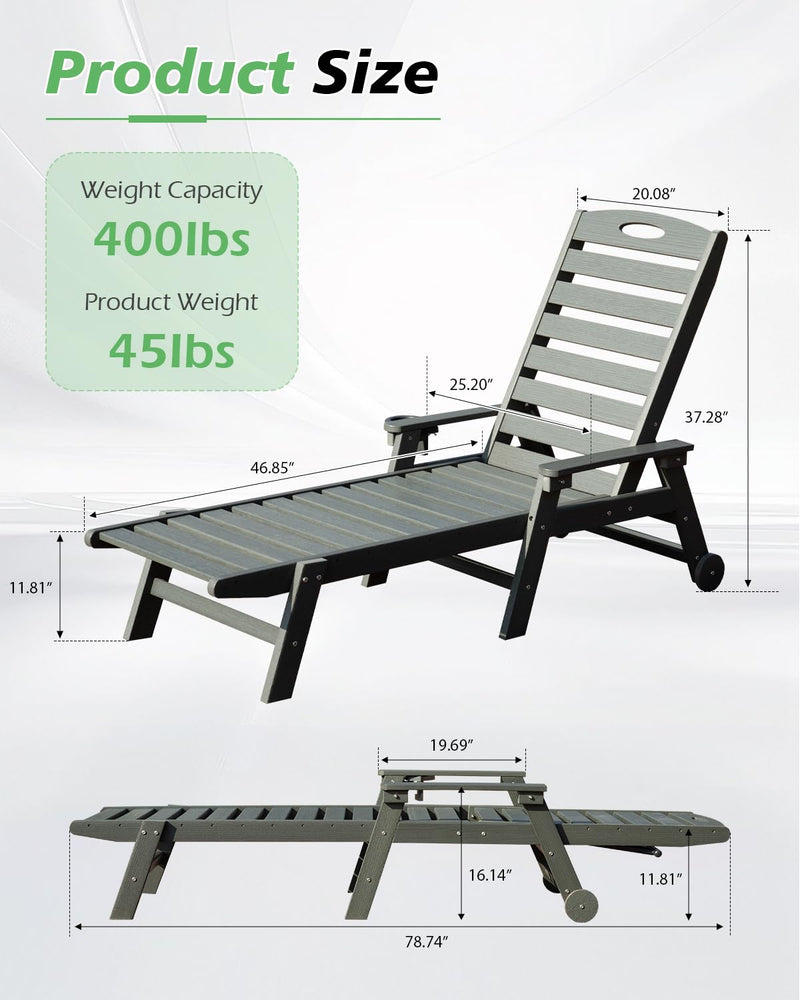 HDPE Patio Lounge Chair with Reclining Backrest - Outdoor, photo 2 of 9