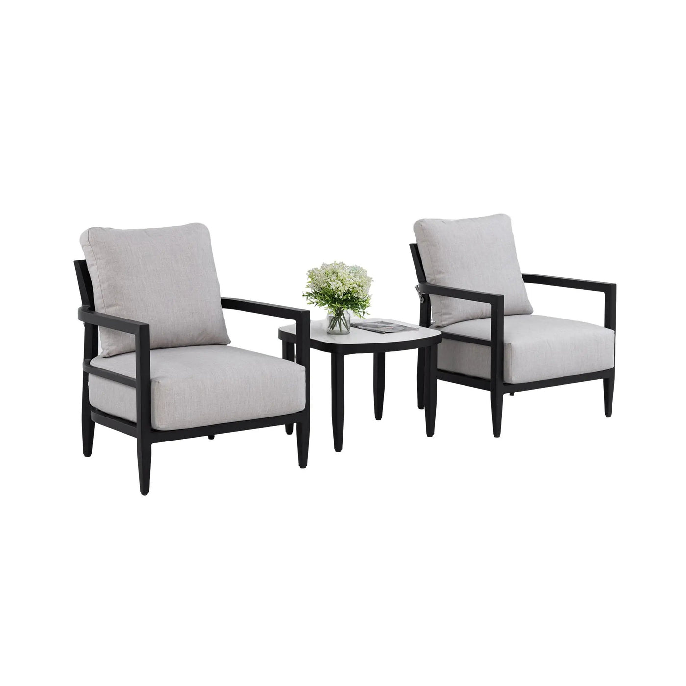 Outdoor Patio Furniture Chat Set with Sunbrella Cushions and Side Table by HouseOfZazla