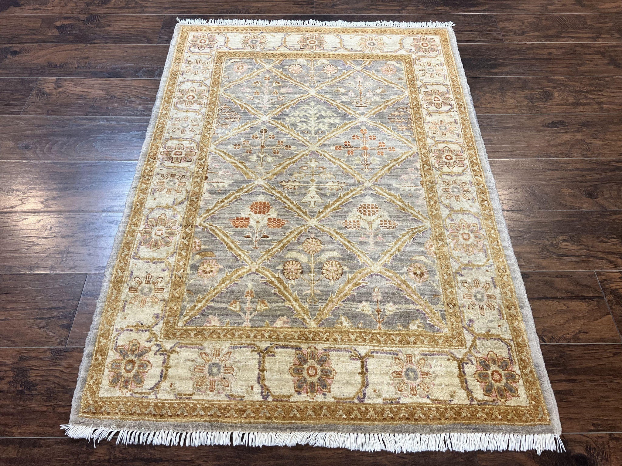 Pakistani Peshawar Rug 3.6 x 5, Safavieh Wool Handmade Hand Knotted Vintage Rug, Panel Design Oriental Carpet, Pair C by Jewel Rugs
