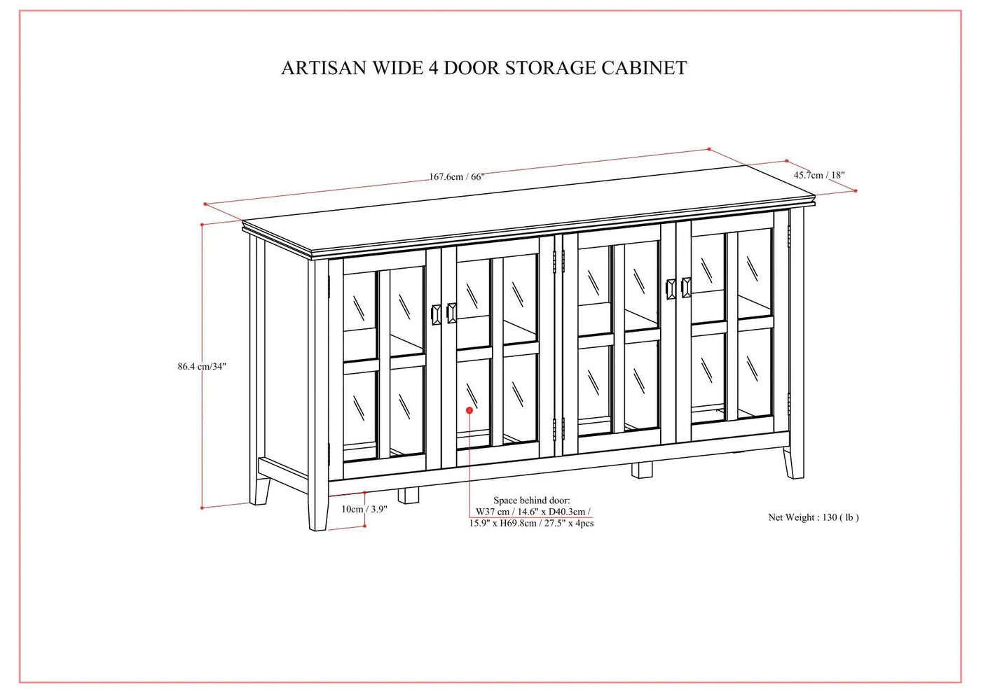 Artisan - Handcrafted Wide 4 Door Storage Cabinet by HouseOfZazla