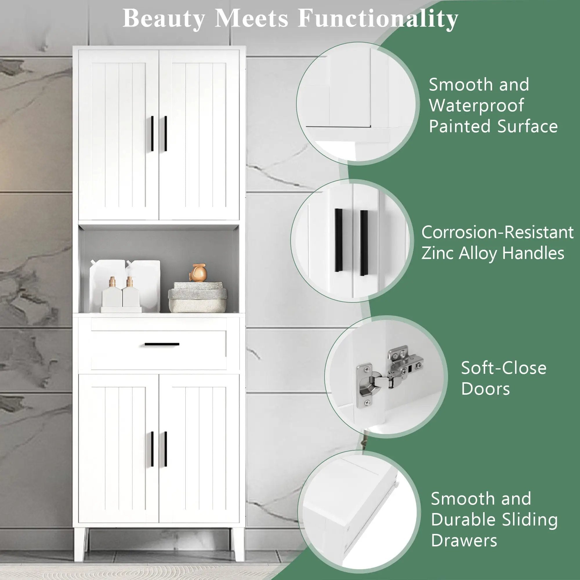 Freestanding Tall Bathroom Cabinet With Soft Close Doors And Adjustable Shelves by Unique Piece Furniture