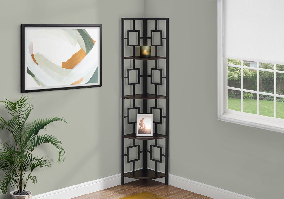 4 Tier Corner Bookshelf with Metal Frame - White, Dark Brown, Light Brown, Black, photo 2 of 16