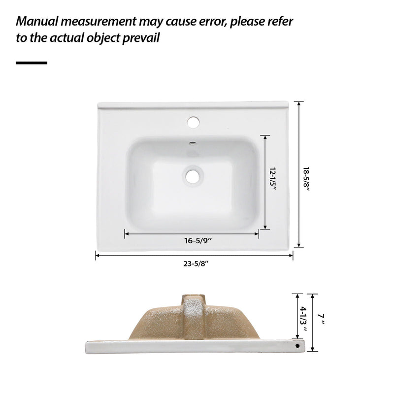 Rectangular Single Vanity Top With 1 Faucet Hole And Overflow Ceramic by HouseOfZazla