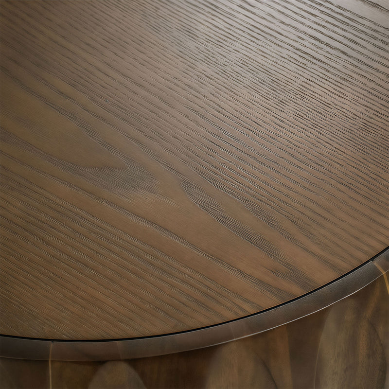 Round Coffee Table with Solid Wood Carved Frame and Elegant Sculptural Design, photo 8 of 9