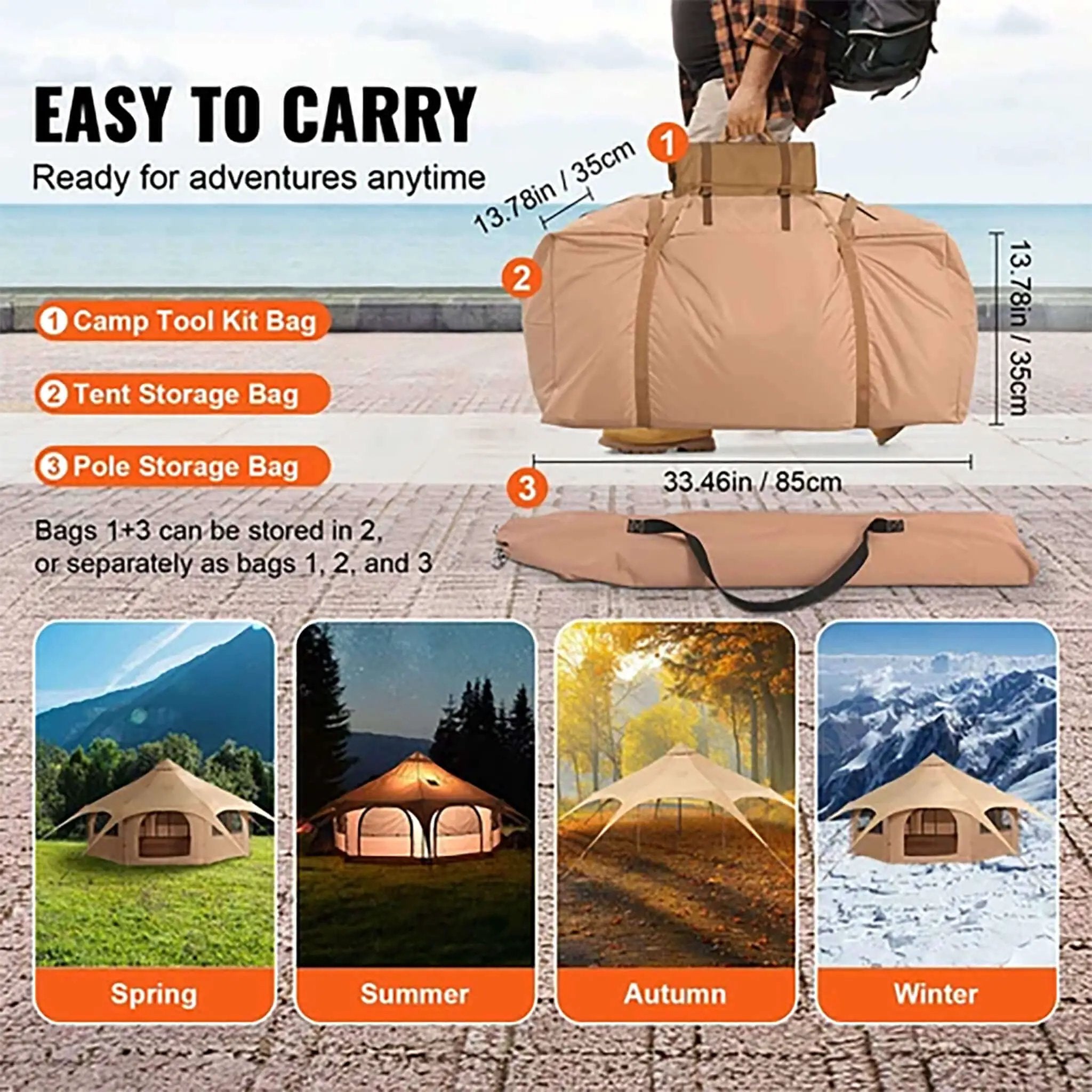 16FT Large Premium 4-Season 8-Person Bell Yurt Tent With Stove Jack (SAK75947) by SAKSBY WHOLESALE