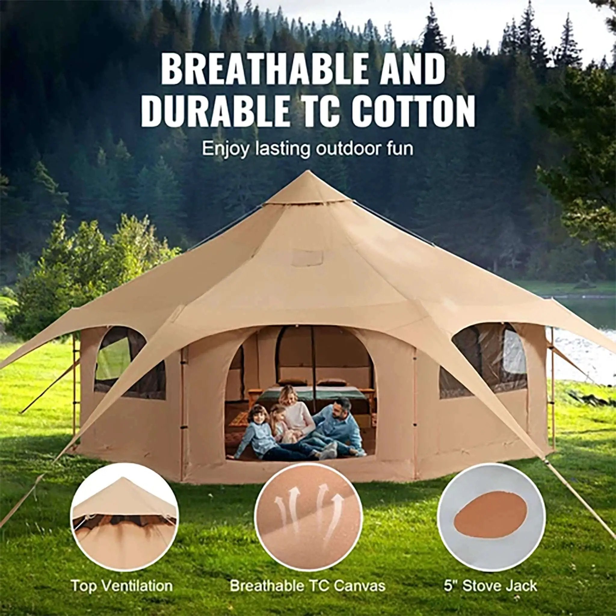 16FT Large Premium 4-Season 8-Person Bell Yurt Tent With Stove Jack (SAK75947) by SAKSBY WHOLESALE