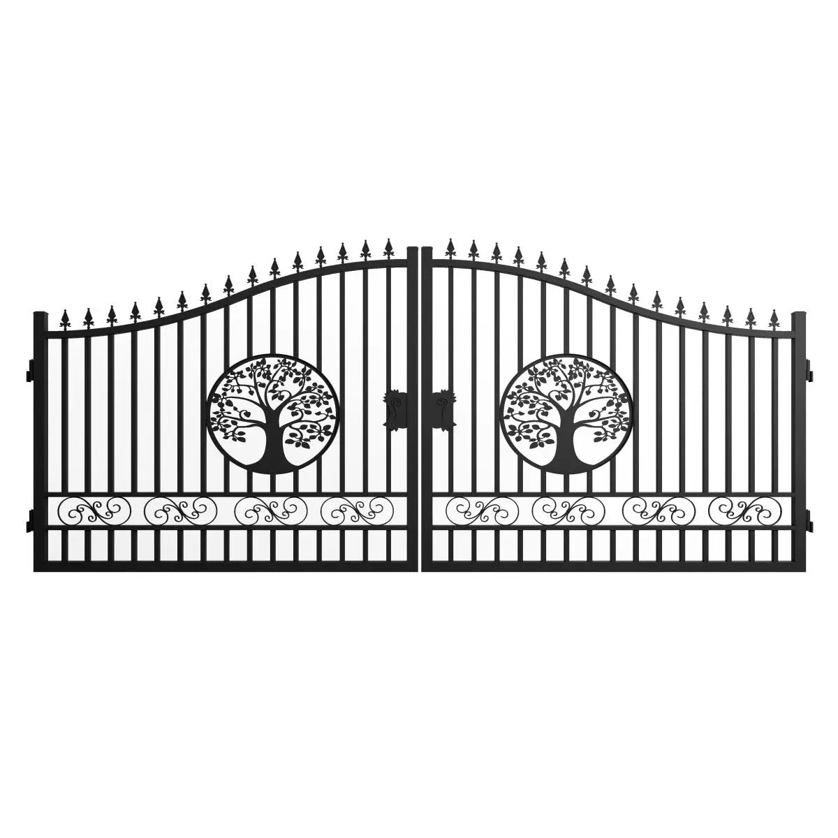 16x8 ft Steel Dual Swing Driveway Gate with Tree Pattern by Chery Industrial
