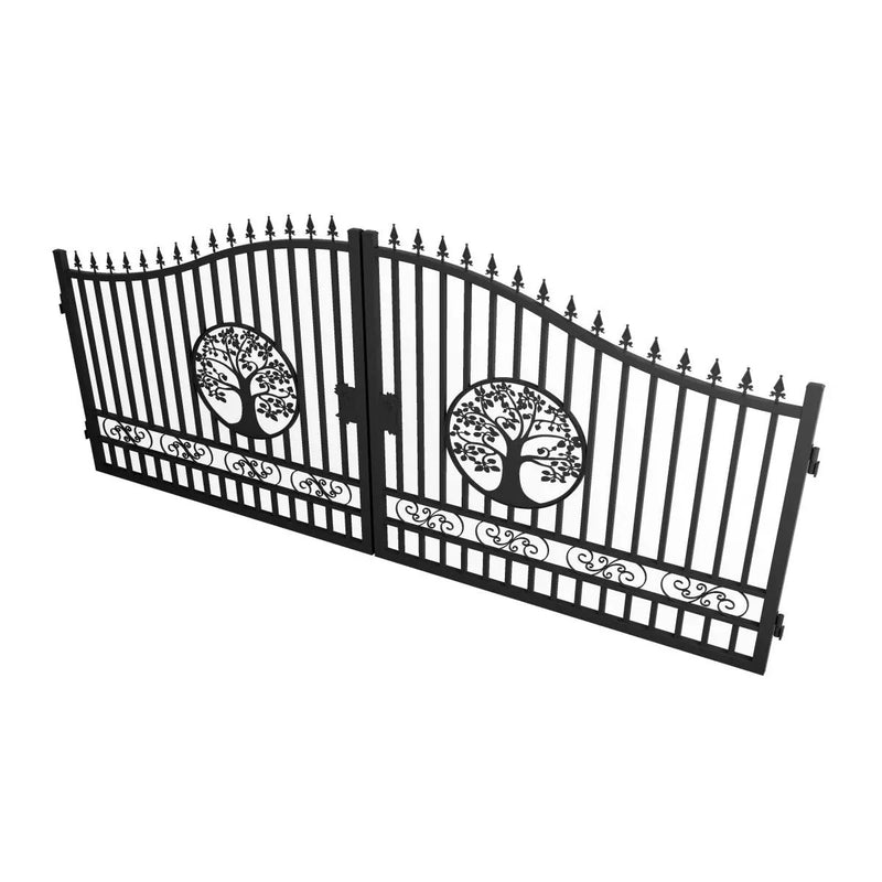 16x8 ft Steel Dual Swing Driveway Gate with Tree Pattern by Chery Industrial