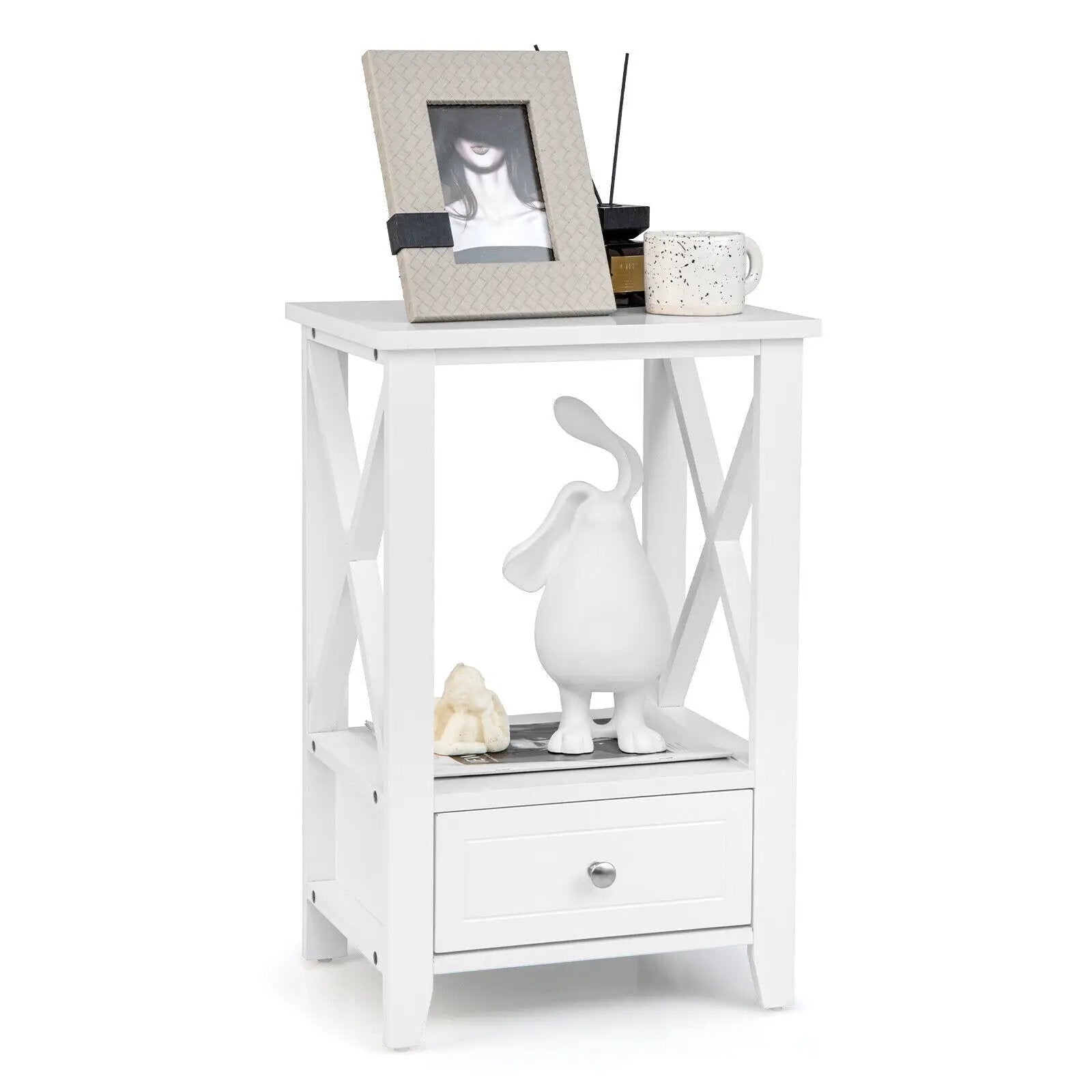 2-Tier 16 x 14 Inch Multifunctional Nightstand with Storage Drawer by DirectDeals
