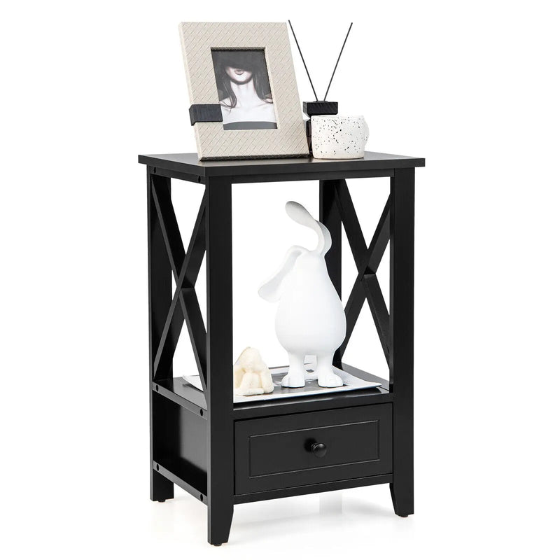 2-Tier 16 x 14 Inch Multifunctional Nightstand with Storage Drawer by DirectDeals