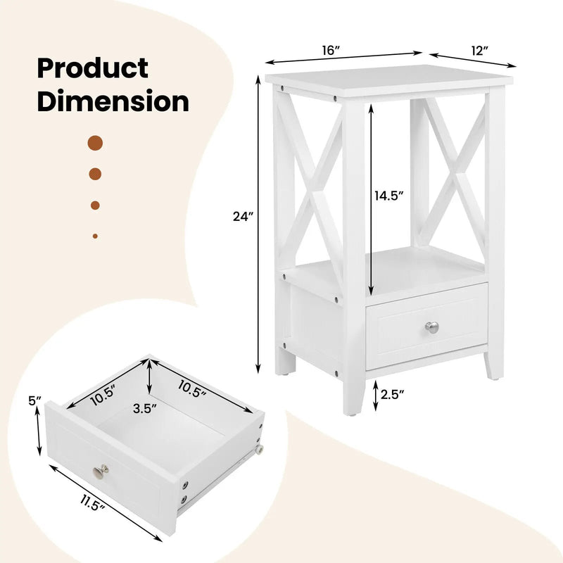 2-Tier 16 x 14 Inch Multifunctional Nightstand with Storage Drawer by DirectDeals