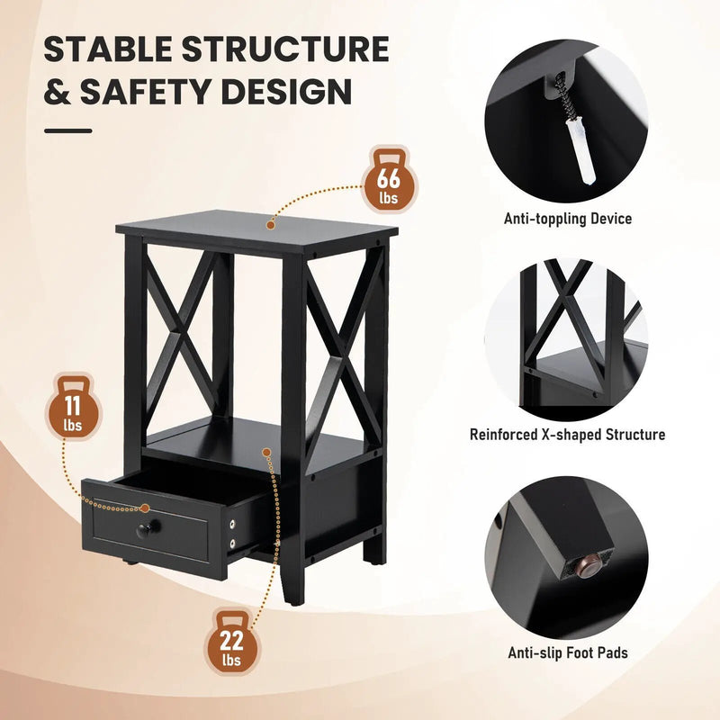 2-Tier 16 x 14 Inch Multifunctional Nightstand with Storage Drawer by DirectDeals
