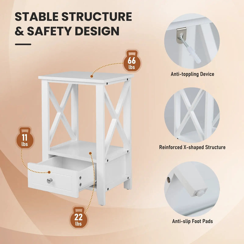 2-Tier 16 x 14 Inch Multifunctional Nightstand with Storage Drawer by DirectDeals